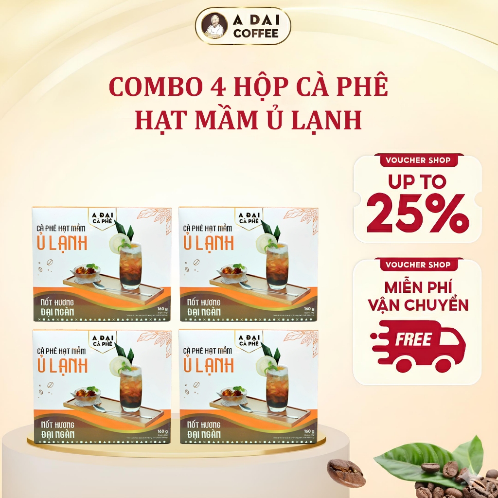Combo 4 Hộp Cà Phê Hạt Mầm Ủ Lạnh - Cold Brew Hộp Túi Lọc (8 gói) - Hương Trái Cây, Thanh Lọc Cơ Thể